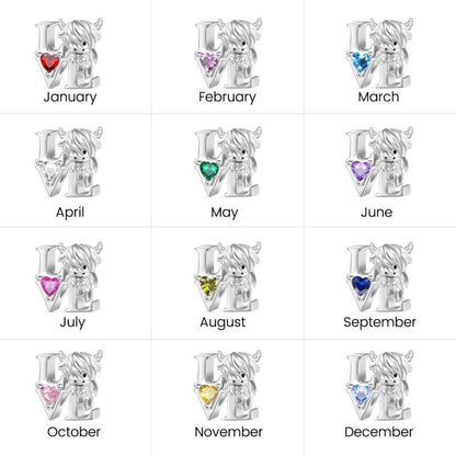 Highland Cow Birthstone Love Charm