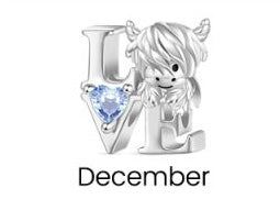 Highland Cow Birthstone Love Charm