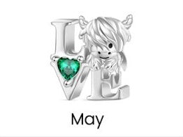 Highland Cow Birthstone Love Charm