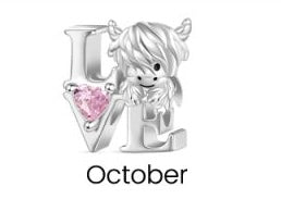 Highland Cow Birthstone Love Charm