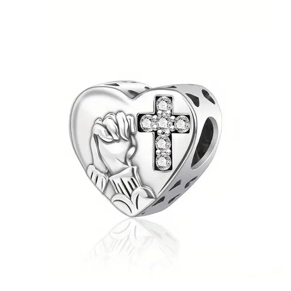 "With God all things are Possible" Heart and Cross Bead Charm