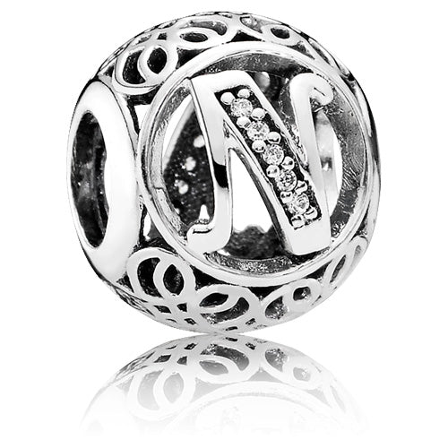 Vintage Alphabet Charm with Clear Zirconia