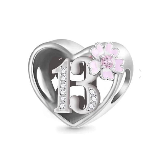 Birthday Charm Pink Flower & Heart Bead Charm