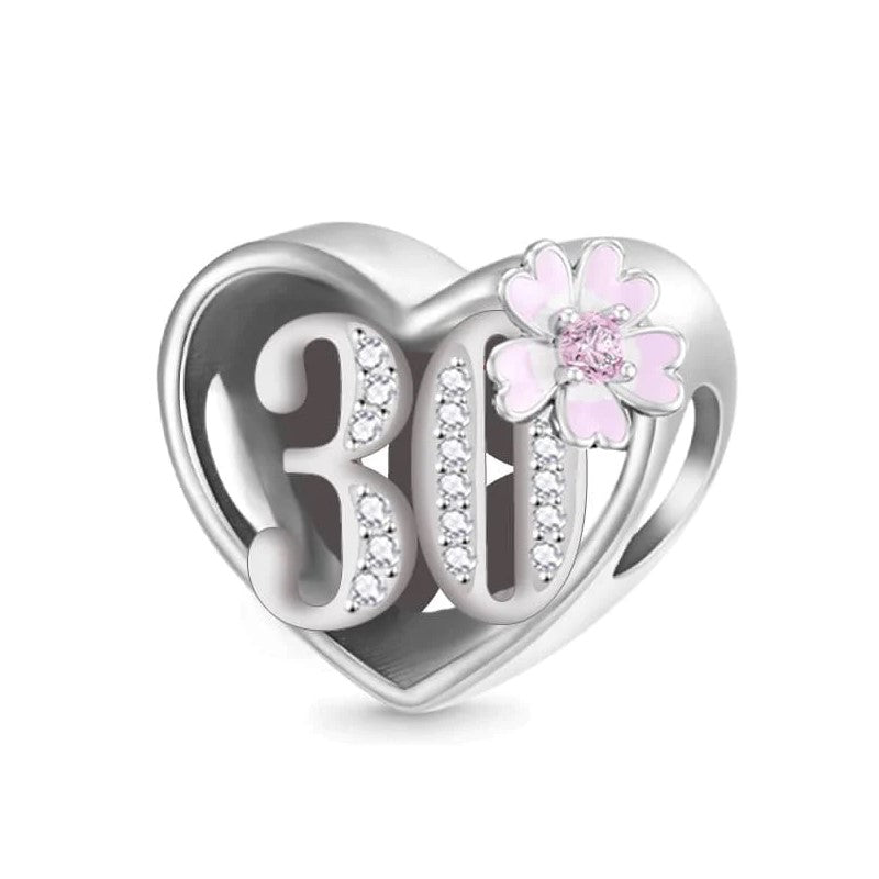 Birthday Charm Pink Flower & Heart Bead Charm