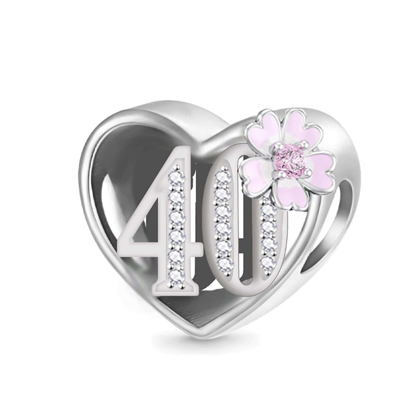 Birthday Charm Pink Flower & Heart Bead Charm