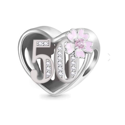 Birthday Charm Pink Flower & Heart Bead Charm