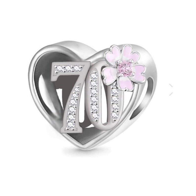 Birthday Charm Pink Flower & Heart Bead Charm