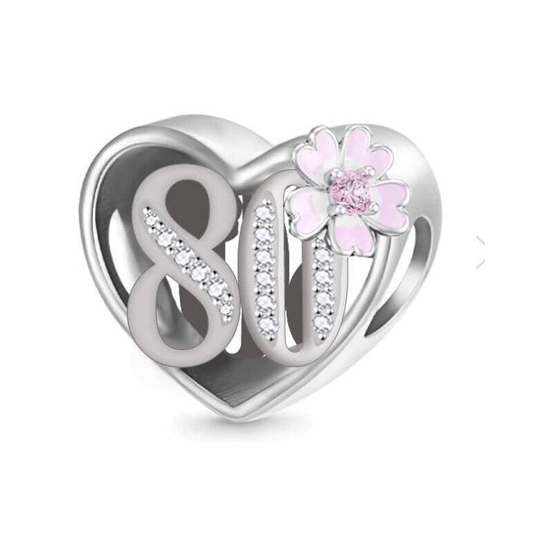 Birthday Charm Pink Flower & Heart Bead Charm