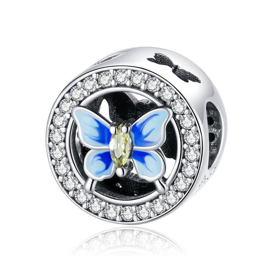 Blue Butterfly Circle Charm
