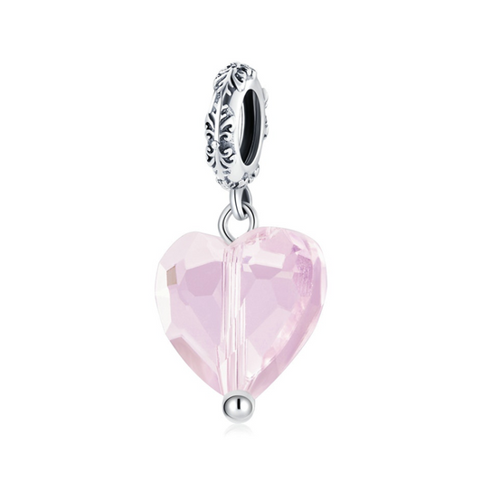 Vine Love Heart Glass Dangle Charm - Pink