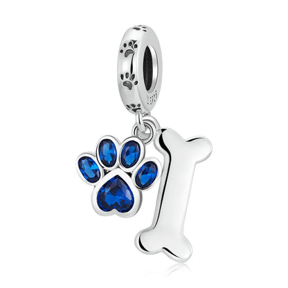 Dog Paw & Bone Dangle Charm - Blue
