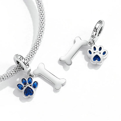 Dog Paw & Bone Dangle Charm - Blue