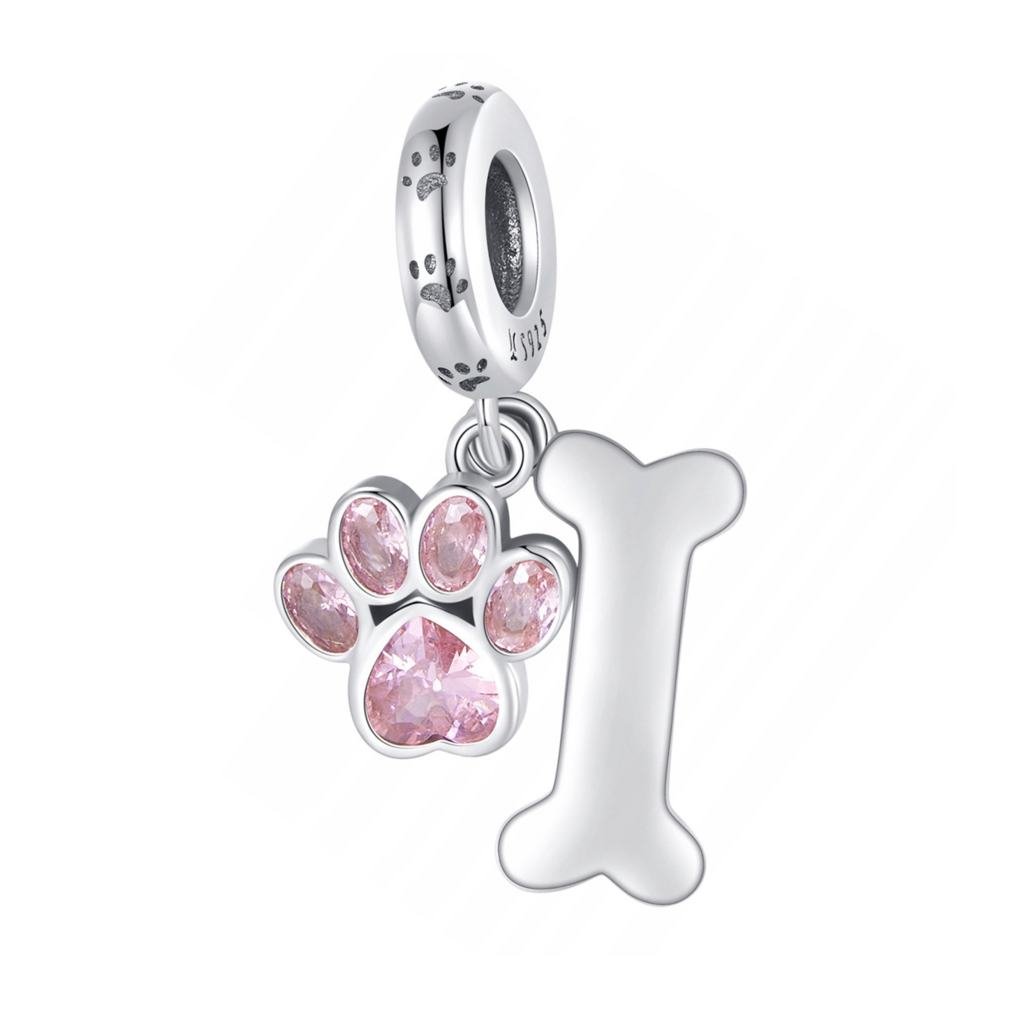 Dog Paw & Bone Dangle Charm - Pink