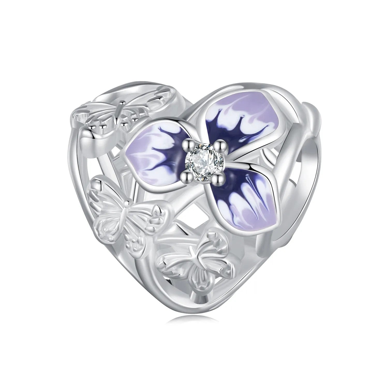 Sparkling Pansy Heart Charm – Forever Charms