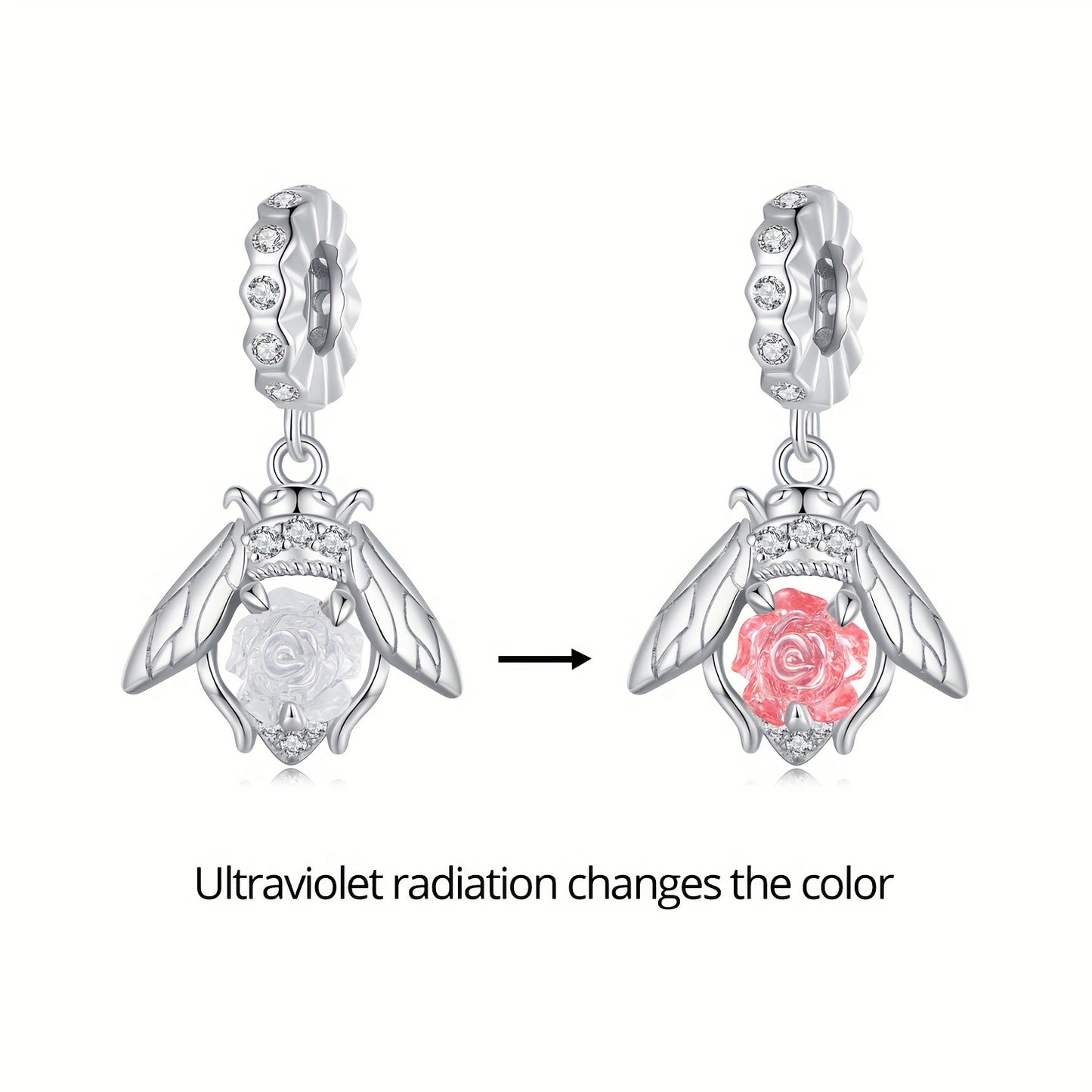 UV Color Changing Bee Rose Dangle Charm