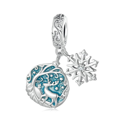 Christmas Elk Disc Dangle Charm - Glow In The Dark