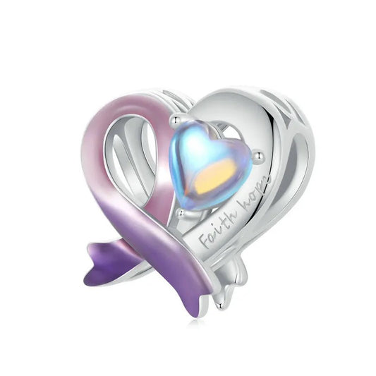 Purple Hope Ribbon Heart Charm