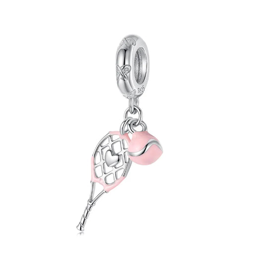 Tennis Racket & Ball Dangle Charm - Pink
