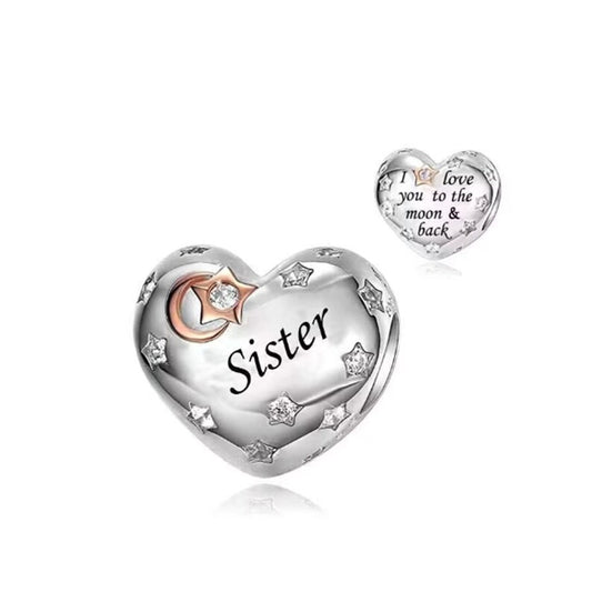 Love My Sister To The Moon and Back Heart Charm