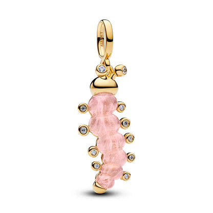 Pink Caterpillar Charm - Gold