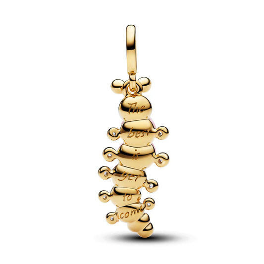 Pink Caterpillar Charm - Gold