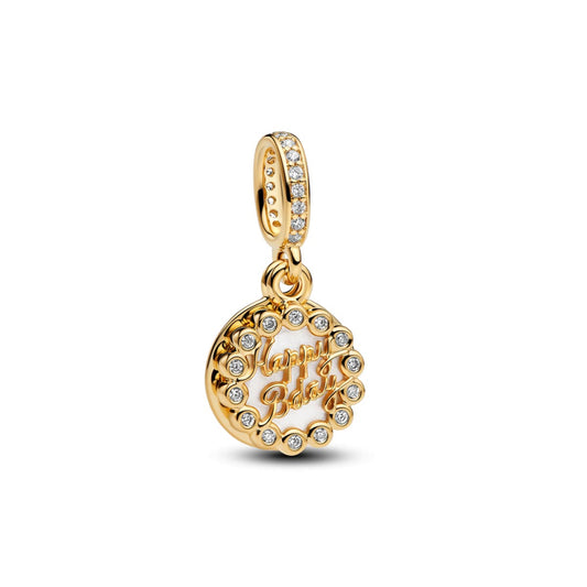 Happy Birthday Cake Dangle Charm - Gold