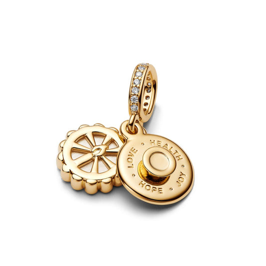 Happy Birthday Cake Dangle Charm - Gold