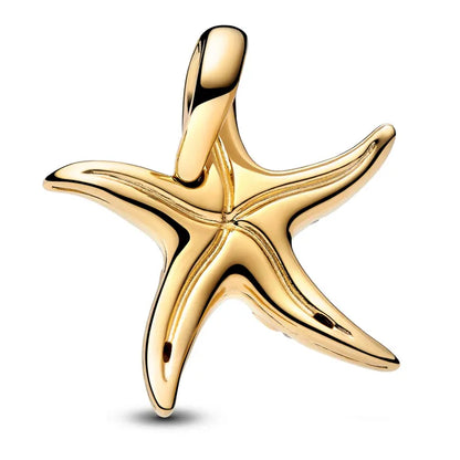 Sparkling Blue Starfish Dangle Charm - Gold