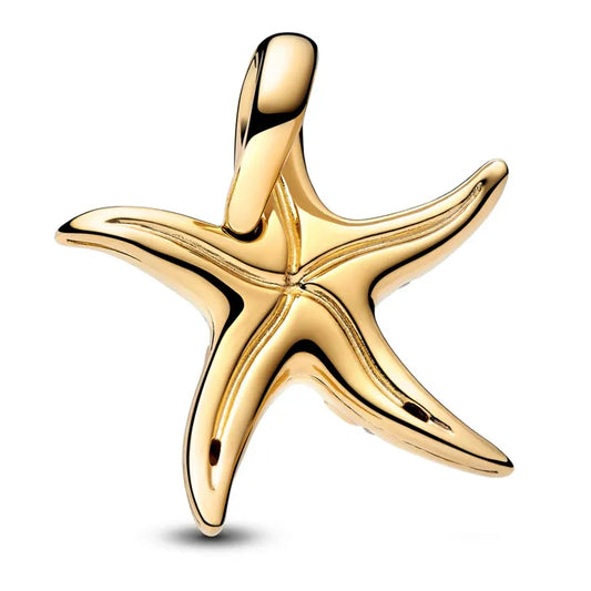 Sparkling Blue Starfish Dangle Charm - Gold