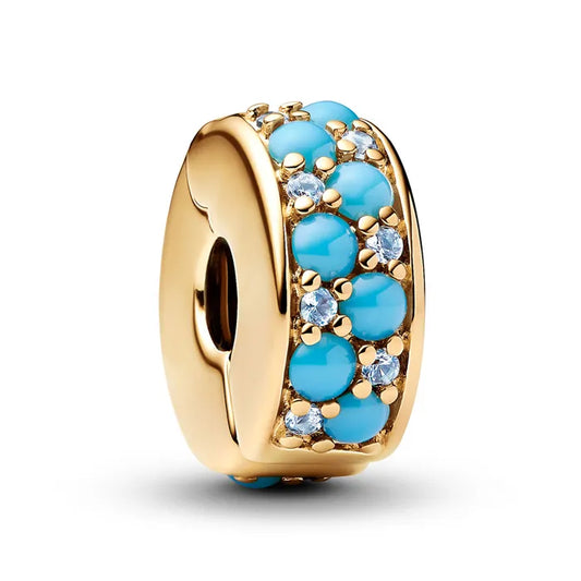 Aqua Blue Clip Charm - Gold