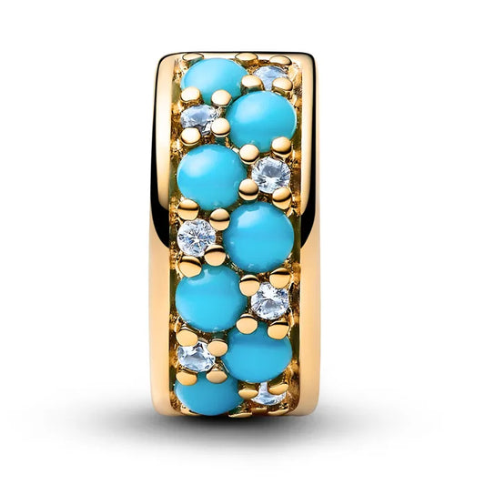 Aqua Blue Clip Charm - Gold