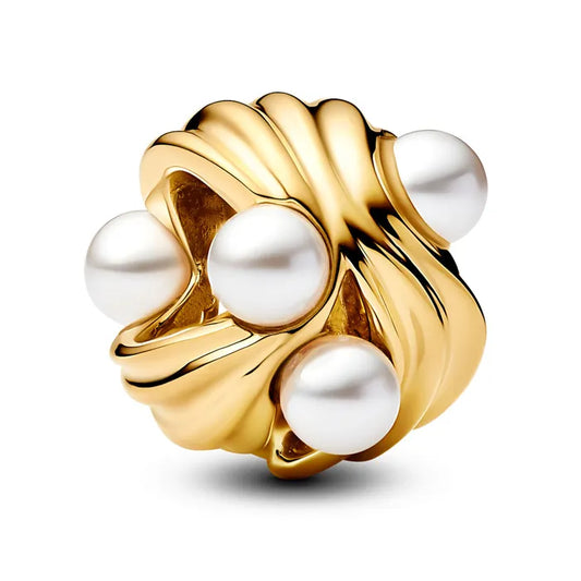 Abstract Waves & Pearls Charm - Gold