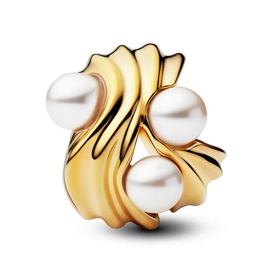 Abstract Waves & Pearls Charm - Gold