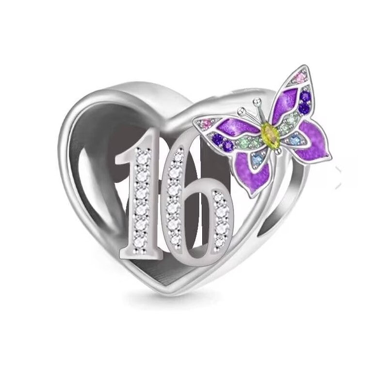 Birthday Butterfly Heart Bead Charm