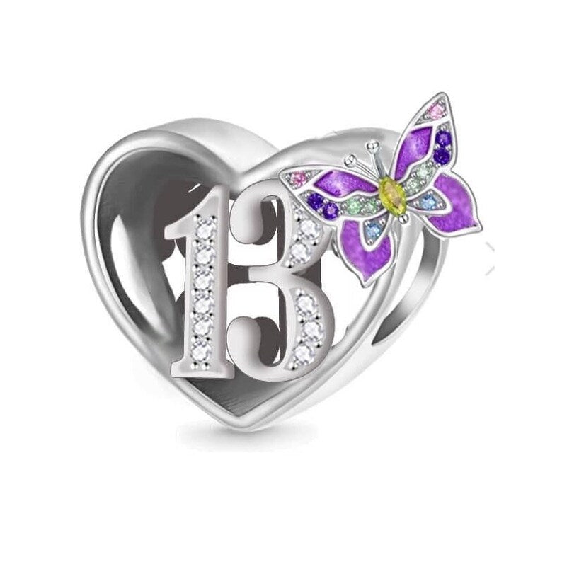 Birthday Butterfly Heart Bead Charm