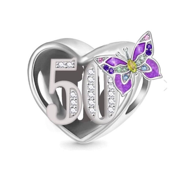 Birthday Butterfly Heart Bead Charm