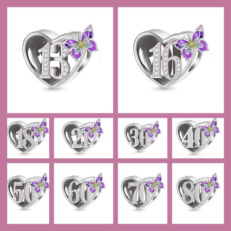 Birthday Butterfly Heart Bead Charm