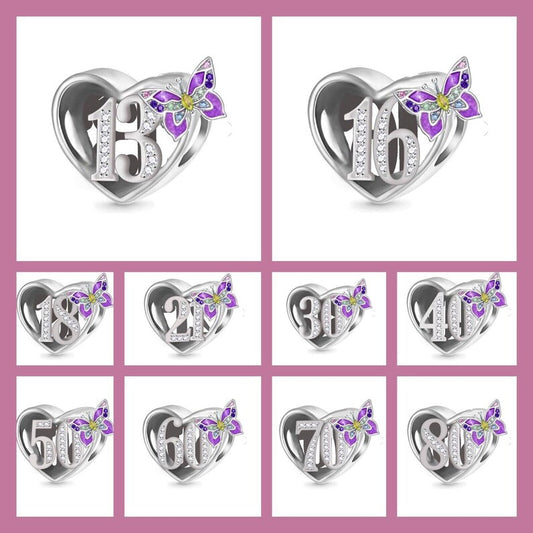 Birthday Butterfly Heart Bead Charm