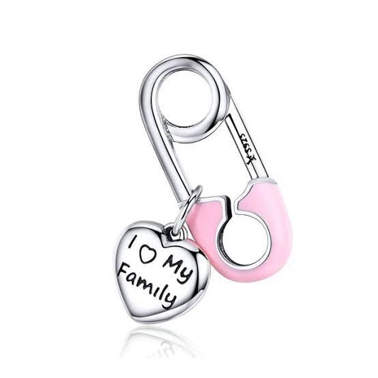 Pink Enamel Pink Family Heart Charm