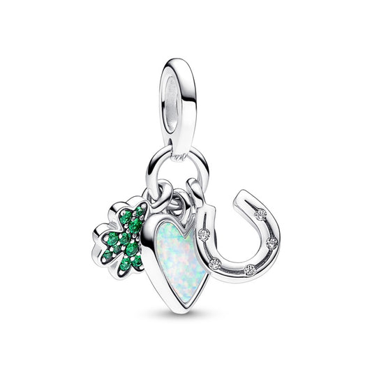 Clover Heart and Horseshoe Triple Dangle Charm