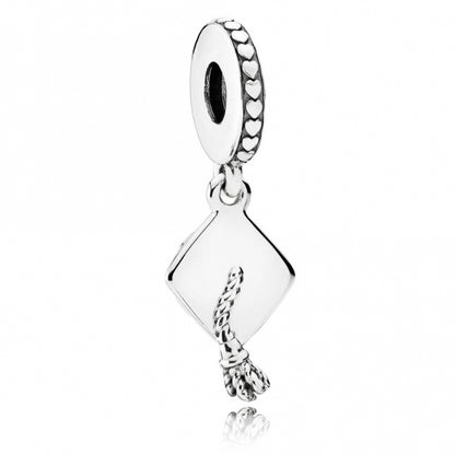 Graduation Cap Dangle Charm - Silver