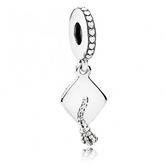 Graduation Cap Dangle Charm - Silver