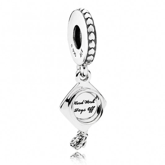 Graduation Cap Dangle Charm - Silver