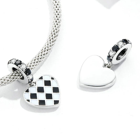 Checkered Heart Dangle Charm