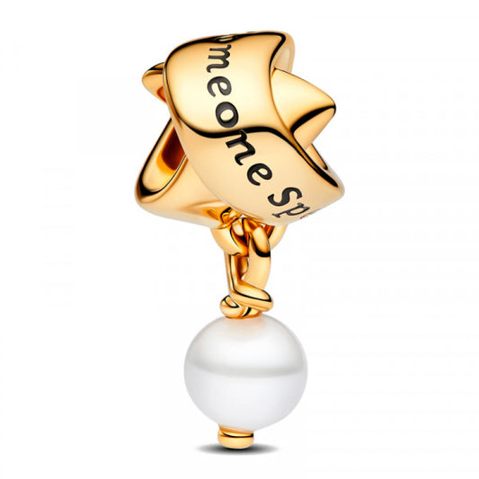 Treated Freshwater Cultured Pearl Ribbon Charm - Gold