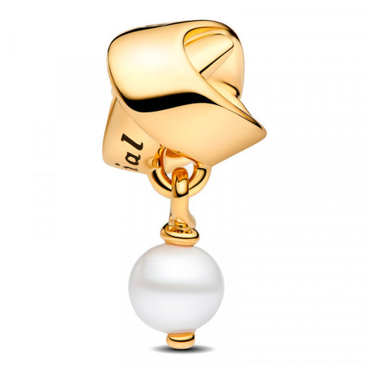 Treated Freshwater Cultured Pearl Ribbon Charm - Gold