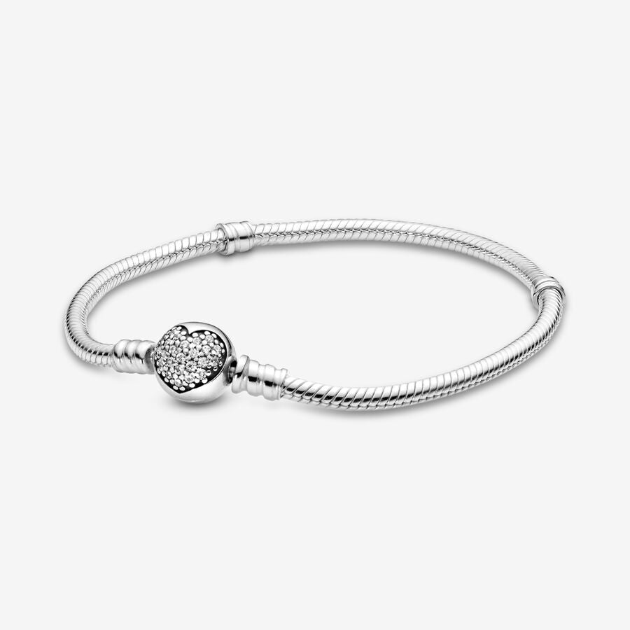 Sparkling Heart Ball Clasp Snake Chain Bracelet