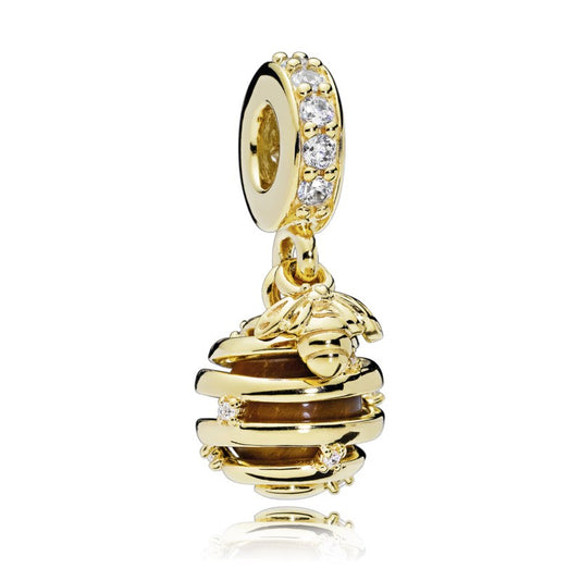 Sparkling Beehive Dangle Charm - Gold