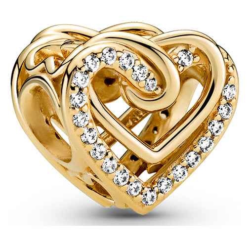 Sparkling Entwined Hearts Charm - Gold