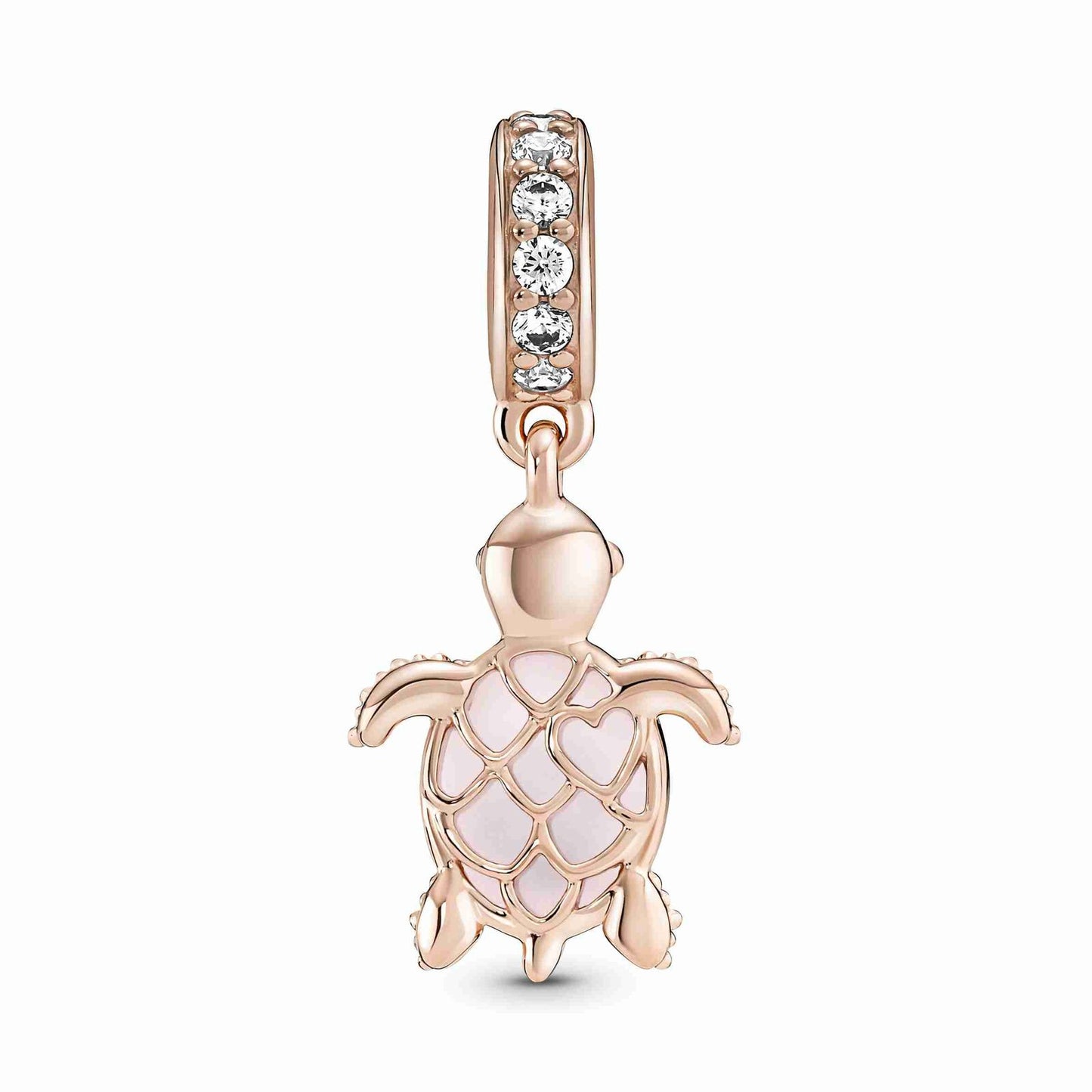 Glass Pink Sea Turtle Dangle Charm - Rose Gold-Plated